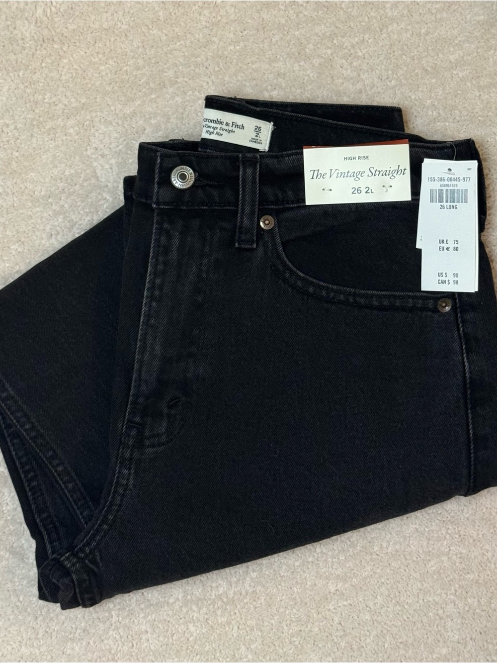 Abercrombie & Fitch Women’s Vintage Straight Jeans - Black - Size 2 Long